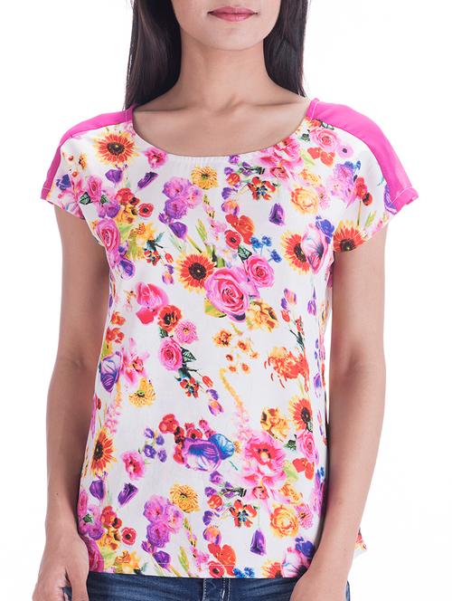 cap sleeved floral top - 10110030 - Very Small Image - 1