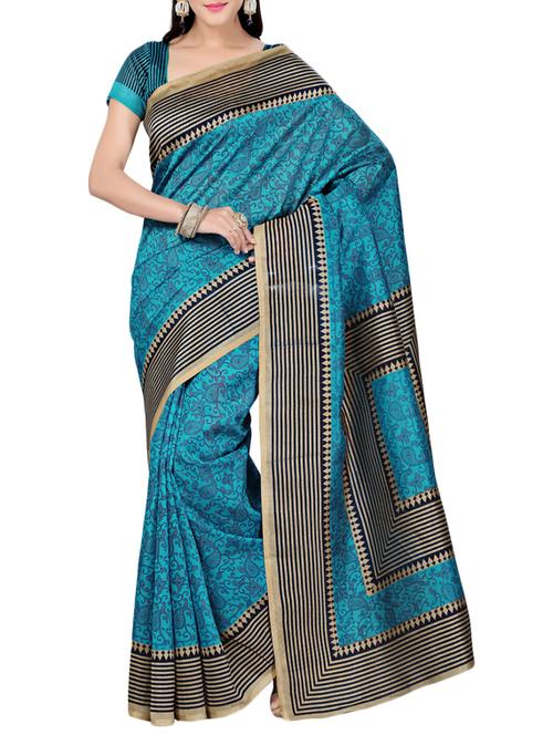teal blue art silk saree - 10110728 - Very Small Image - 1