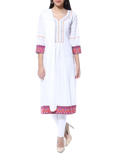 priyanshi designs white embroidered cotton suit set - 10112147 - Very Small Image - 1