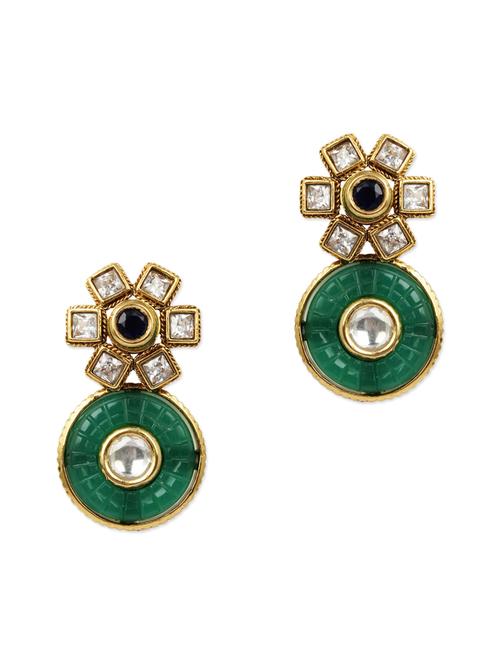 adwitiya collection 24k gold plated green stones embellished flower earrings - 10119355 - Very Small Image - 1