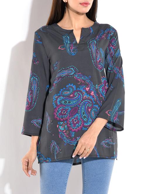 grey georgette printed tunic - 10123194 - Very Small Image - 1