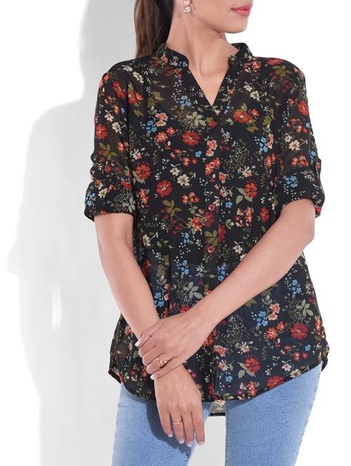 black floral georgette shirt - 10123251 - Very Small Image - 1