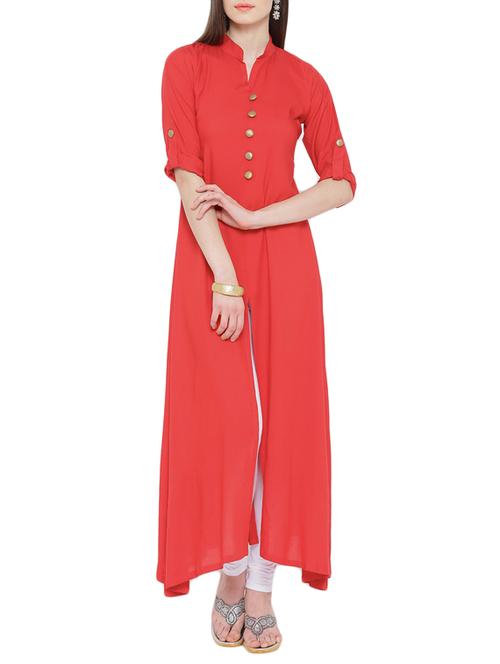 red rayon high slit kurta - 10125214 - Very Small Image - 1