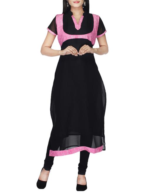 black & pink faux georgette kurti - 10126693 - Very Small Image - 1
