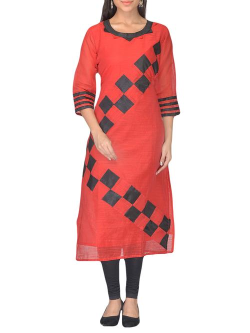 red chanderi kurti - 10126699 - Very Small Image - 1