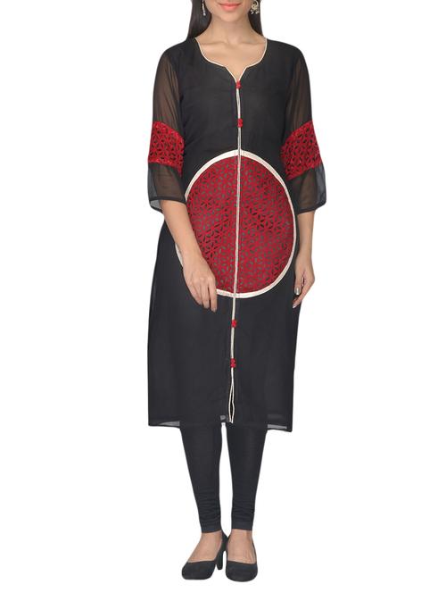 black faux georgette kurti - 10126727 - Very Small Image - 1