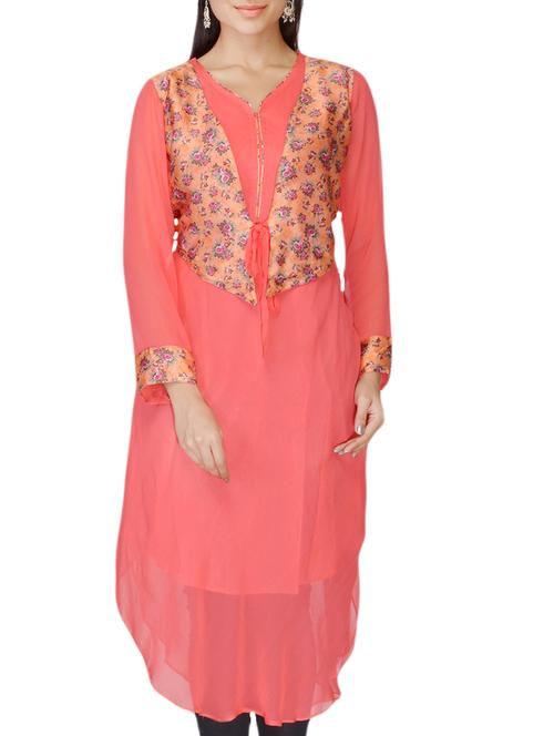 pink faux georgette kurti - 10126736 - Very Small Image - 1