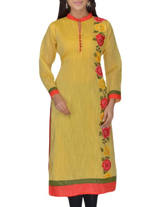yellow chanderi kurti - 10126744 - Very Small Image - 1