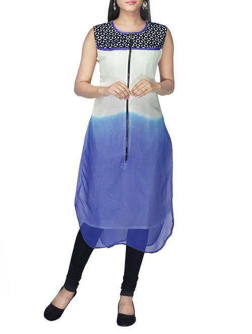 cream & blue faux georgette kurti - 10126752 - Very Small Image - 1