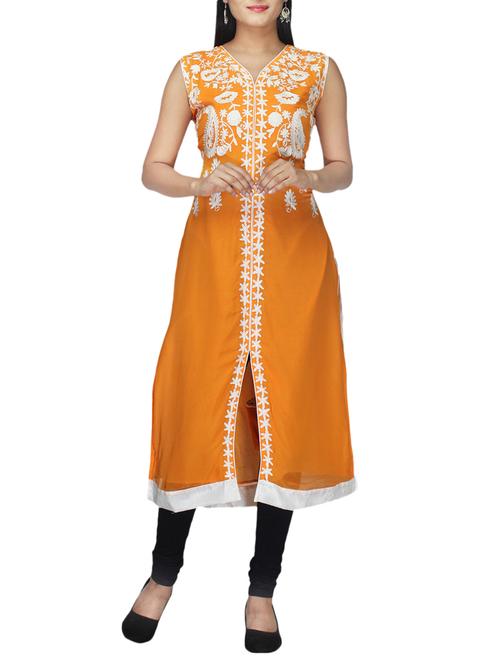 orange faux georgette kurti - 10126755 - Very Small Image - 1