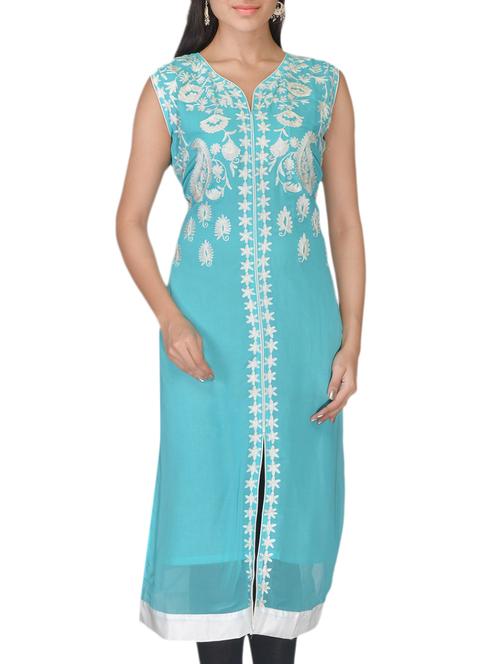 blue faux georgette kurti - 10126756 - Very Small Image - 1