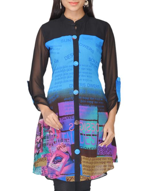 blue & black faux georgette kurti - 10126765 - Very Small Image - 1
