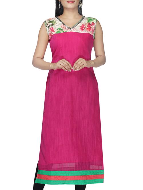 pink chanderi kurti - 10126798 - Very Small Image - 1