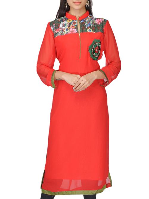 red faux georgette kurti - 10126824 - Very Small Image - 1