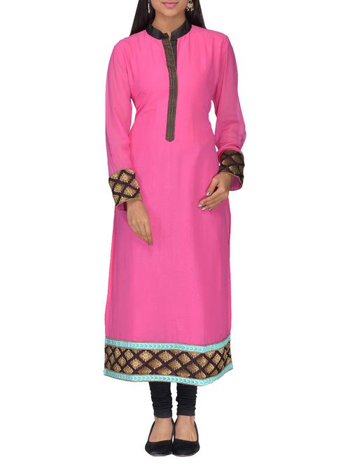 pink faux georgette kurti - 10126827 - Very Small Image - 1