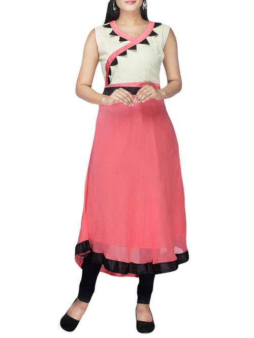 cream , peach faux georgette kurti - 10126843 - Very Small Image - 1
