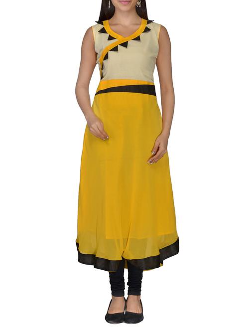 cream , yellow faux georgette kurti - 10126844 - Very Small Image - 1