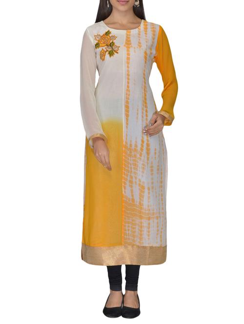 cream , yellow faux georgette kurti - 10126853 - Very Small Image - 1