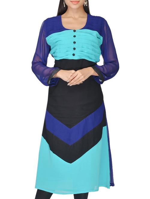 blue & black faux georgette kurti - 10126869 - Very Small Image - 1