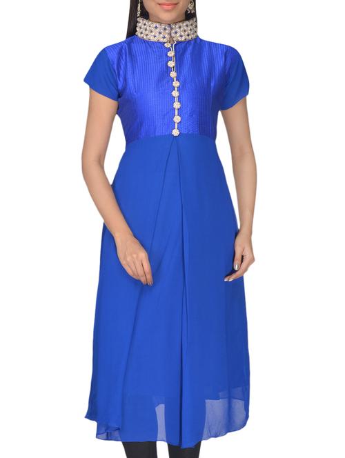 blue dupion silk kurti - 10126876 - Very Small Image - 1