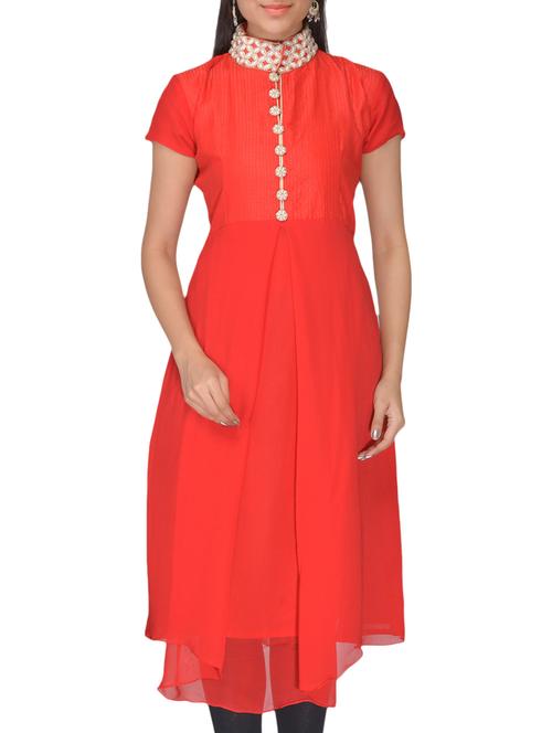 red dupion silk kurti - 10126877 - Very Small Image - 1