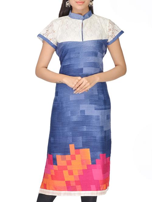off white, grey & pink cotton kurti - 10126886 - Very Small Image - 1