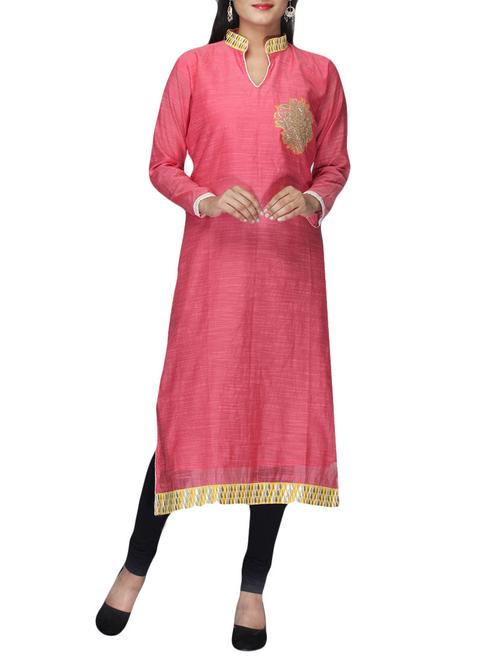 onion pink chanderi kurti - 10126899 - Very Small Image - 1