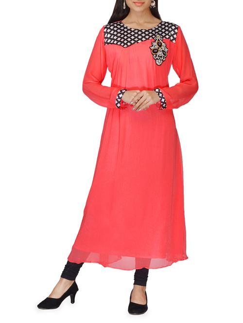 red faux georgette kurti - 10126925 - Very Small Image - 1