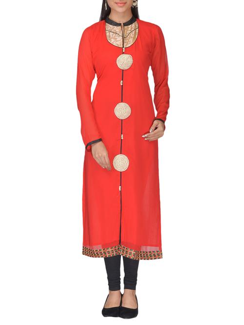 red faux georgette kurti - 10126937 - Very Small Image - 1
