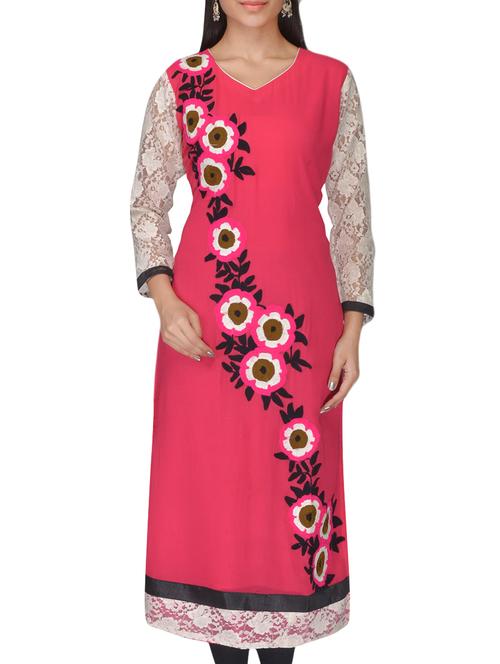 pink faux georgette kurti - 10126941 - Very Small Image - 1