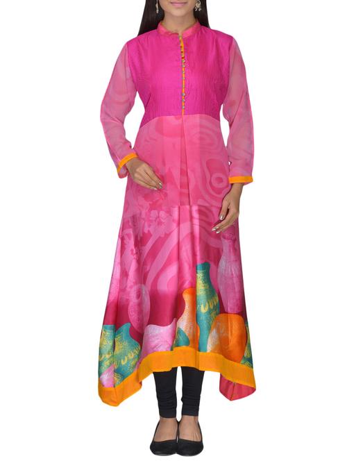pink faux georgette kurti - 10126954 - Very Small Image - 1