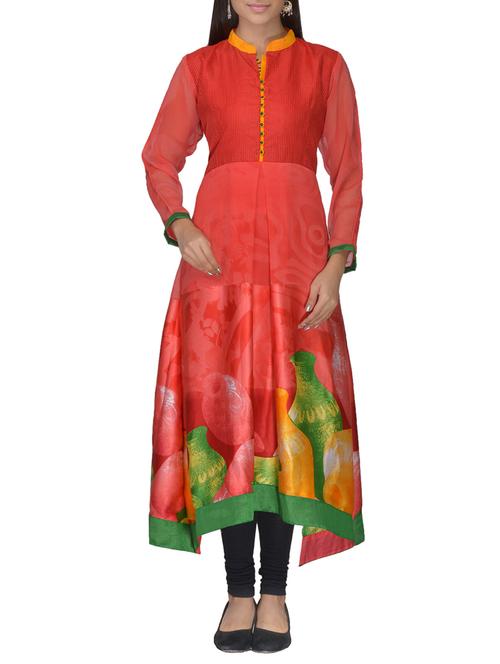 red faux georgette kurti - 10126955 - Very Small Image - 1