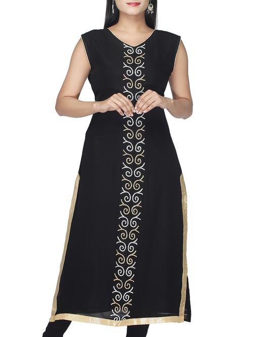 black faux georgette kurti - 10126956 - Very Small Image - 1
