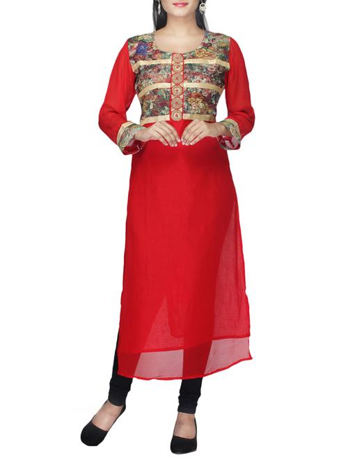 red faux georgette kurti - 10126961 - Very Small Image - 1