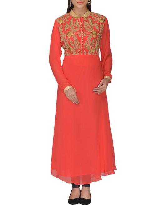 red faux georgette kurti - 10126966 - Very Small Image - 1
