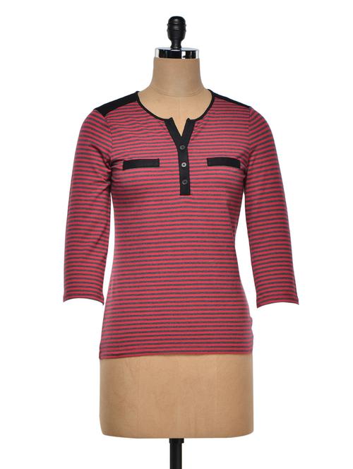 striped three quarter sleeves top - 1012905 - Very Small Image - 1