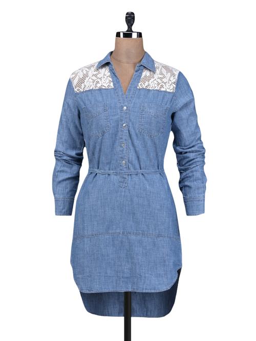 lace yoke blue denim tunic - 1012938 - Very Small Image - 1
