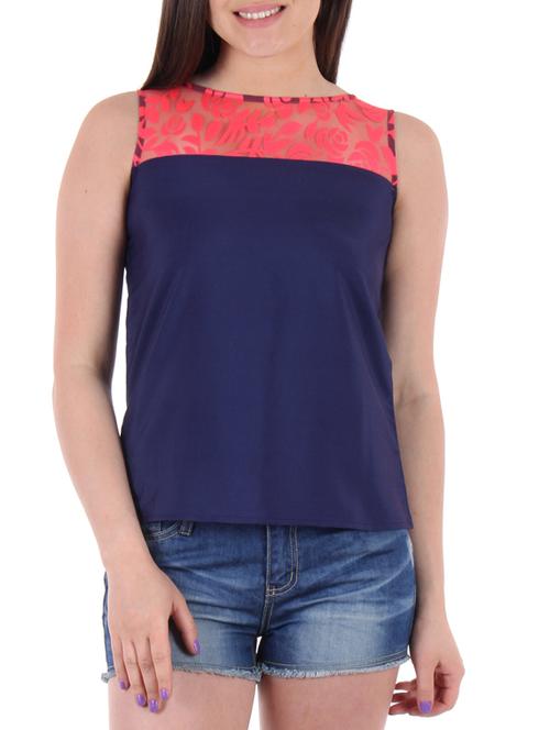 navy blue poly crepe top - 10139741 - Very Small Image - 1