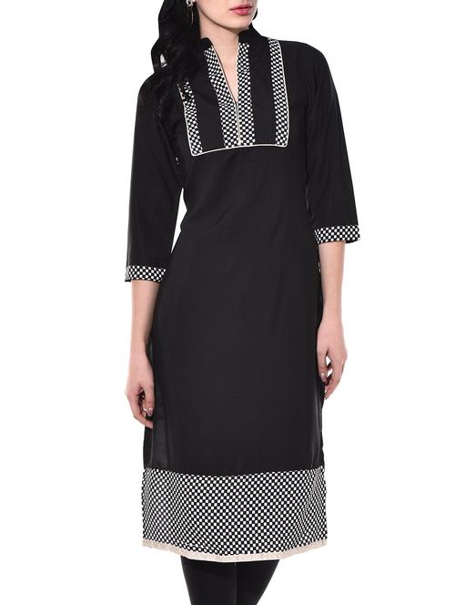 black, white poly crepe kurta - 10140410 - Very Small Image - 1