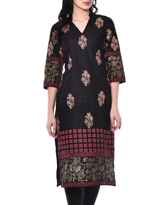 black cotton kurta - 10140416 - Very Small Image - 1