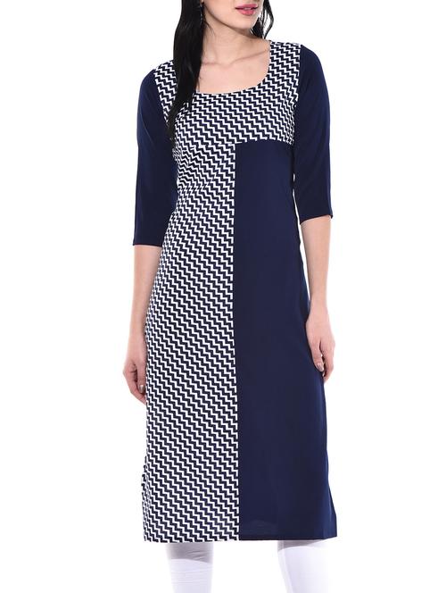 blue poly crepe straight kurta - 10140423 - Very Small Image - 1