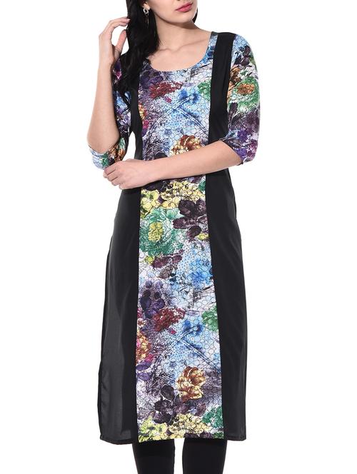 black poly crepe kurta - 10140424 - Very Small Image - 1