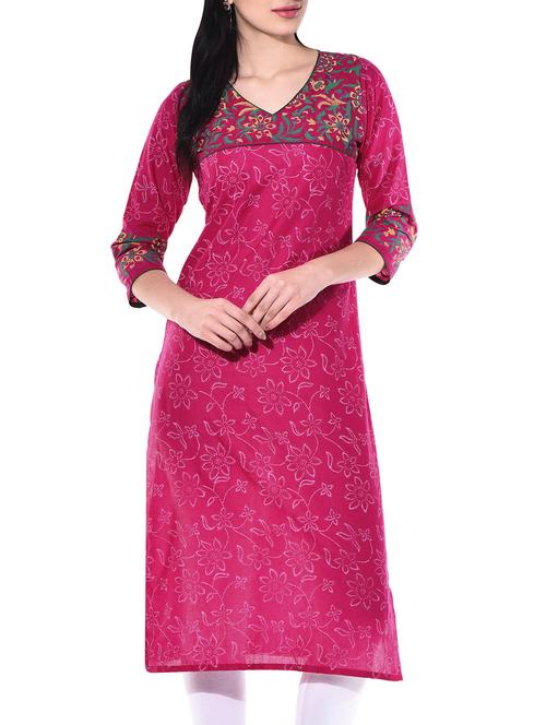 fuchsia cotton kurta - 10140441 - Very Small Image - 1