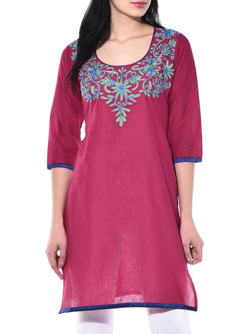 fuchsia cotton kurta - 10140444 - Very Small Image - 1