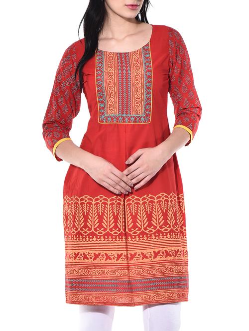 red cotton kurta - 10140446 - Very Small Image - 1