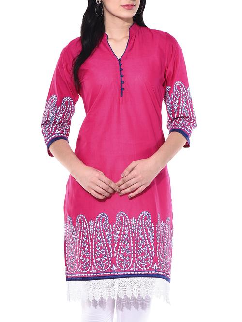 magenta cotton kurta - 10140448 - Very Small Image - 1