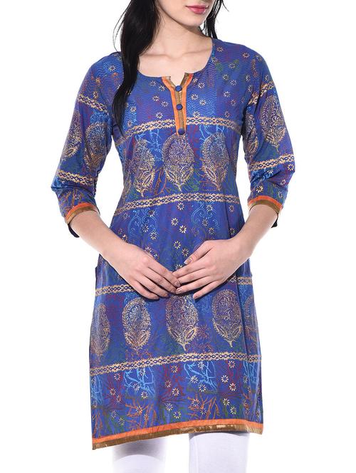 blue cotton kurta - 10140449 - Very Small Image - 1