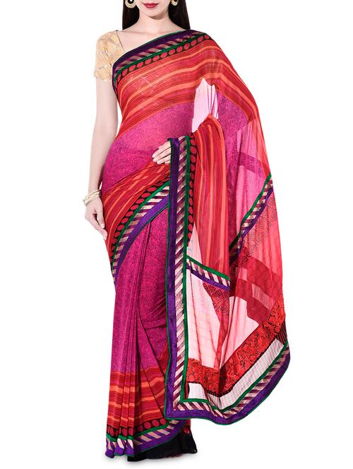 magenta printed georgette saree - 10140780 - Very Small Image - 1