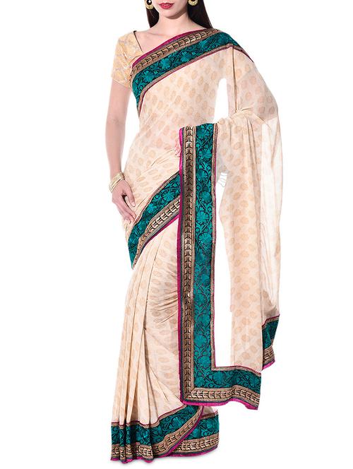 beige georgette printed sari - 10140818 - Very Small Image - 1
