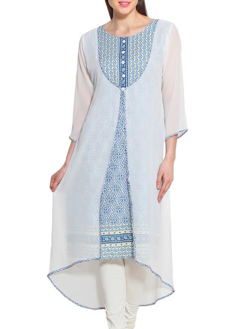 white cotton kurta - 10142775 - Very Small Image - 1